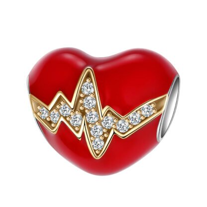 Silver Gold Electrical Red Heartbeat Charm