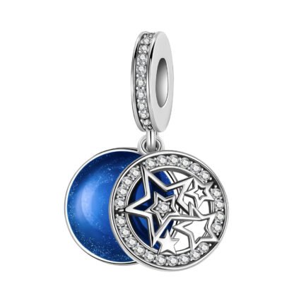 Silver Blue Night Sky Stars Disc Charm