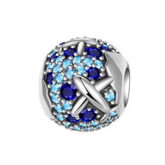 Silver Airplane Over Blue Gems Earth Charm