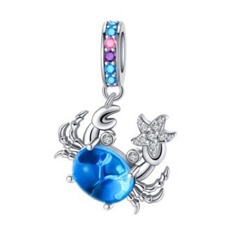 Silver Bright Blue Aquatic Crab Stars Cancer Charm