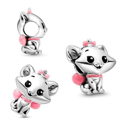 Silver Kitty Cat Pink Bow Baby Marie Aristocats Disney Charm - Image 2