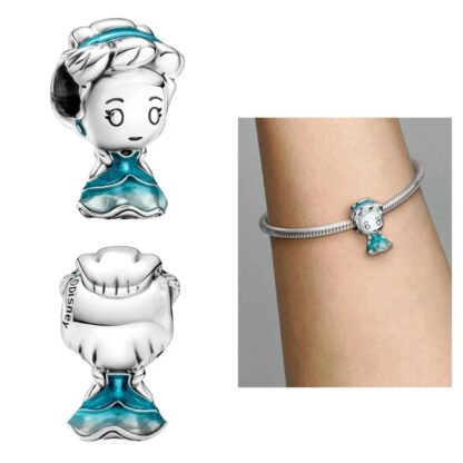 Silver Chibi Teal Blue Cinderella Disney Charm - Image 2