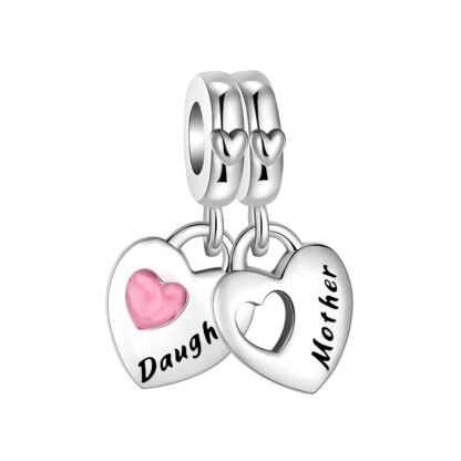 Daughter Mother Double Overlapping Hearts Charm