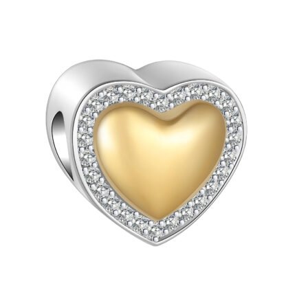 Silver Golden Smooth Heart Sparkly Charm