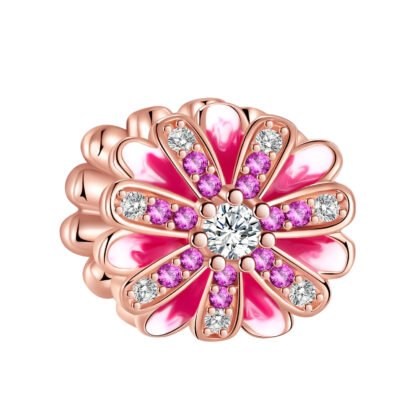 Silver Sparkly Pink Daisy Flower Charm