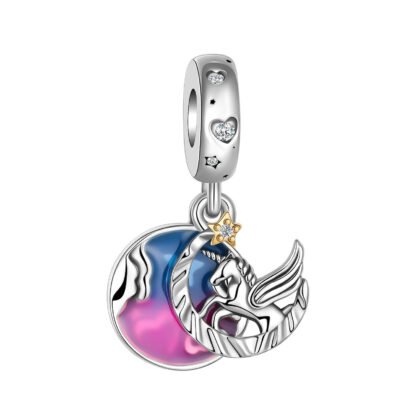 Silver Crescent Moon Unicorn Mystic Gradient Sky Fantasy Charm