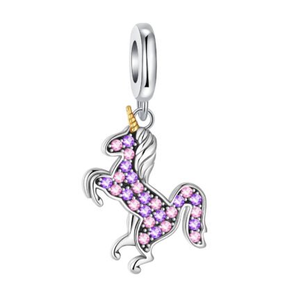 Silver Pink Purple Gems Unicorn Horse Charm