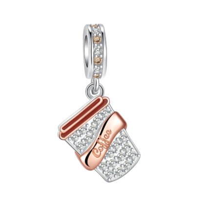 Silver Sparkly Gold Rose Coffee Cup Charm