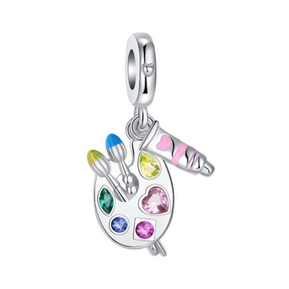 Silver Crystal Palette Easel Paint Tube Artist Charm