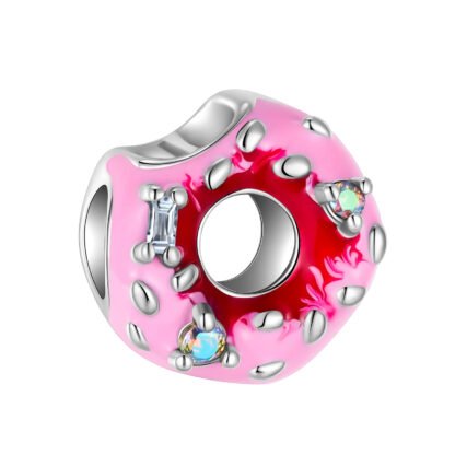 Silver Partially Bitten Pink Donut Charm