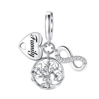 Silver Heart Family Vines Tree Eternal Love Charm
