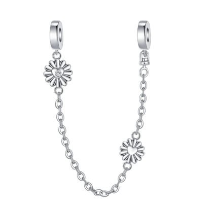 Silver Heart Flowers Chain Charm