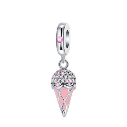 Silver Pink Ice cream Cone Dessert Charm