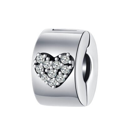 Silver Simple Sparkly Heart Cylindrical Charm