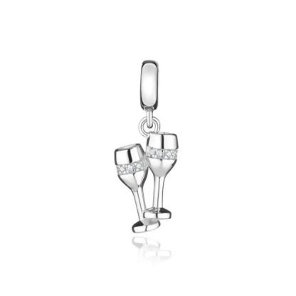 Silver Double Clink Wine Glass Cheer Party Charm