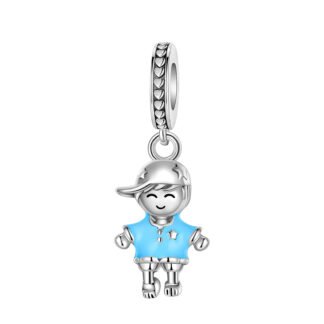 Silver Young Boy Blue Shirt Cap Hat Child Charm