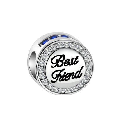 Silver Best Friend Blue Gems Round Charm