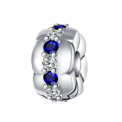Silver Geometrical White and Blue Gems Wheel Charm