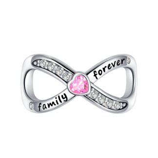 Silver Infinity Ribbon Pink Heart Family Forever Charm