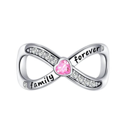 Silver Infinity Ribbon Pink Heart Family Forever Charm