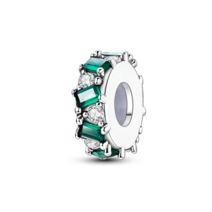 Silver White and Green Gems Wheel Charm