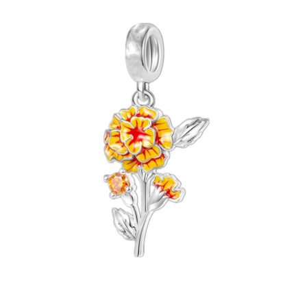 Silver Yellow Red Flower Charm