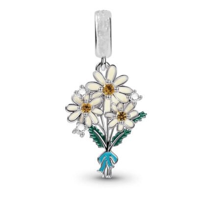 Silver Charming Daisies Flower Bouquet Charm