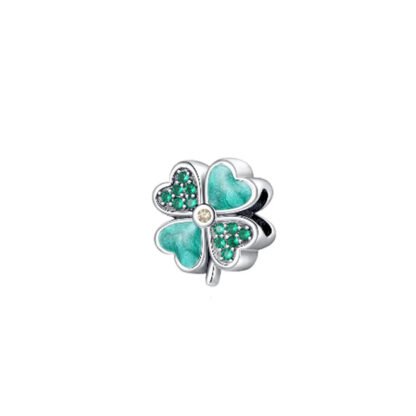 Silver Teal Green Lucky Clover Charm