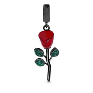 Silver Blood Red Eerie Rose Flower Charm