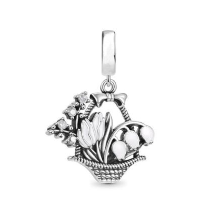 Silver Wicker Basket Forest Bell Flowers Tulips Forage Charm