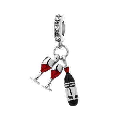 Silver Red Wine Glasses Bottle Drinking Party Charm
