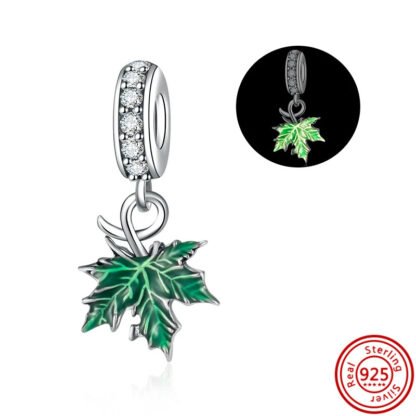 Silver Luminous Glow in the Dark Green Weed Leaf Charm