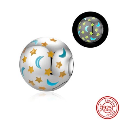 Silver Luminous Glow in the Dark Stars and Crescent Moons Charm