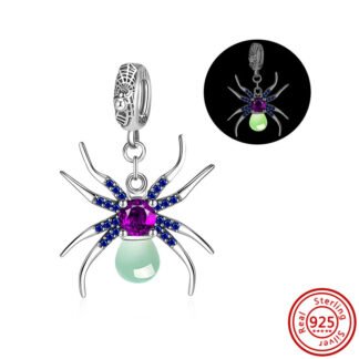 Silver Luminous Glow in the Dark Blue Legged Spider Insect Charm