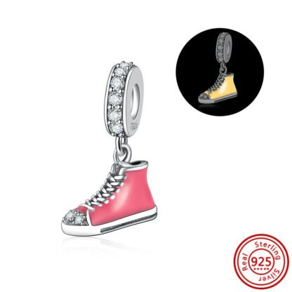 Silver Luminous Glow in the Dark Pink Sneaker Charm