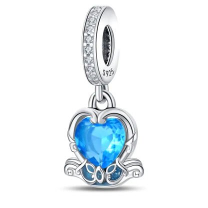 Silver Blue Crystal Heart Gem Orate Carrier Fantasy Charm