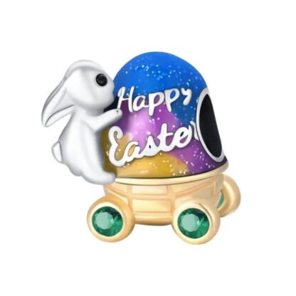 Silver Happy Easter Bunny Rabbit Egg Rider Transport Charm