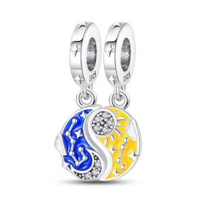 Silver Blue and Yellow Yin Yang Cosmos Constellations Sky Charm