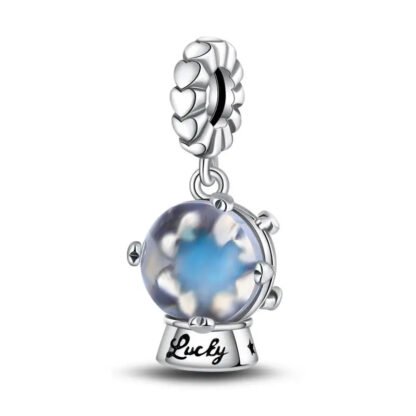 Silver Lucky Blue Snow Globe Charm