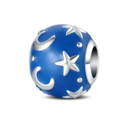 Silver Moons Stars Blue Sky Bead Charm