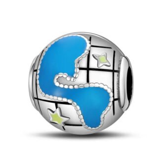 Silver Blue Fish Outline in the Sky Stars Bead Charm