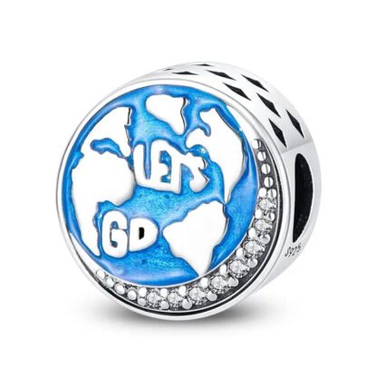 Silver Crescent Moon Blue Earth Lets Go Continents Round Charm