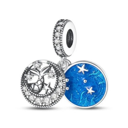 Silver Crescent Moon Fish Tail Blue Ocean Charm