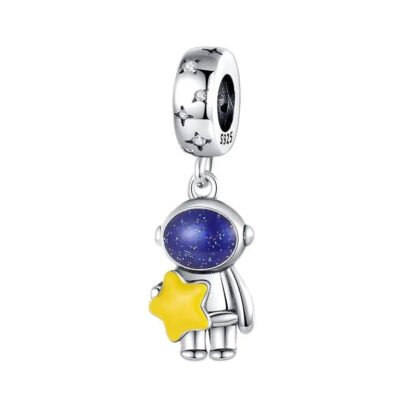 Silver Holding Yellow Star Astronaut Space Charm
