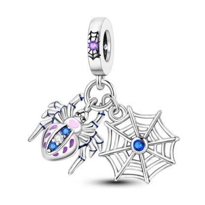 Silver Spider and Web Blue Gems Insect Charm