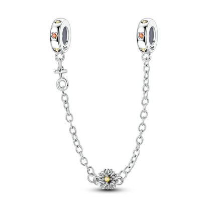 Silver Yellow Orange Gems Daisy Chain Charm