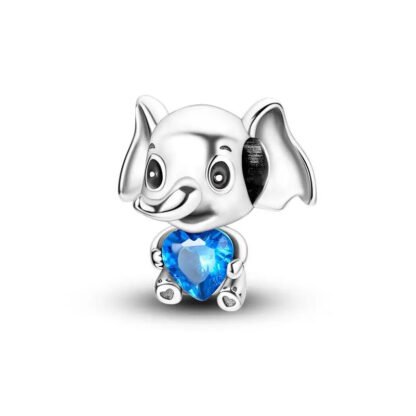 Silver Blue Gem Heart Baby Elephant Charm