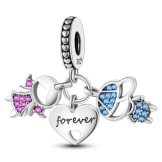 Silver Forever Heart Blue Boy Pink Girl Doodle Charm
