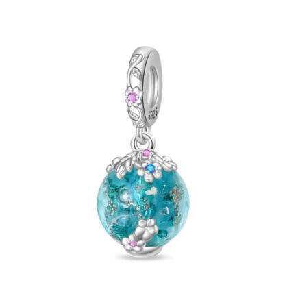 Silver Ornate Ocean Teal Sphere Flowers Nature Fantasy Charm