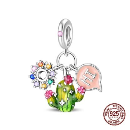 Silver Rainbow Gems Sparks Green Cactus Pink Blooms Hi Charm